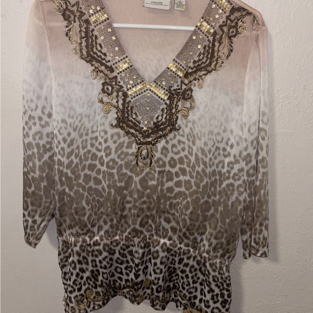 Chico's Brown and White Leopard Blouse